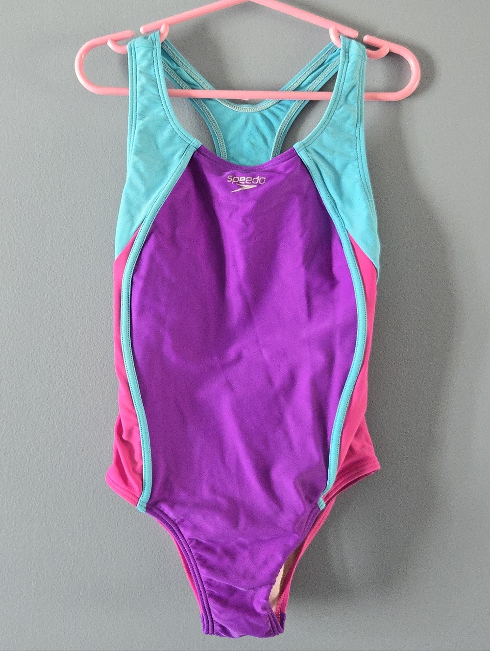 Speedo Girls (7) Purple, Teal & Pink One-Piece Swim Suit